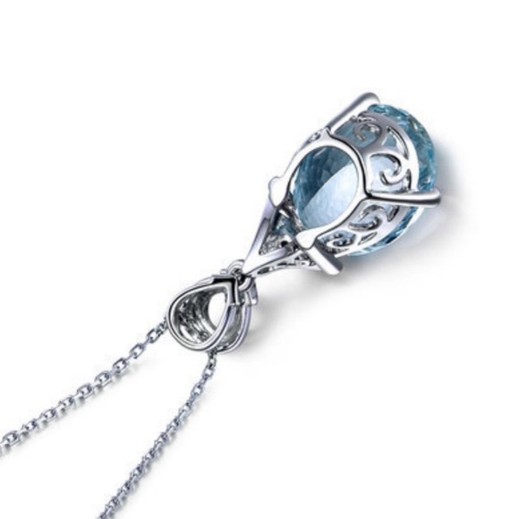 NEW Silver Aquamarine Diamond Necklace - Picture 6 of 8